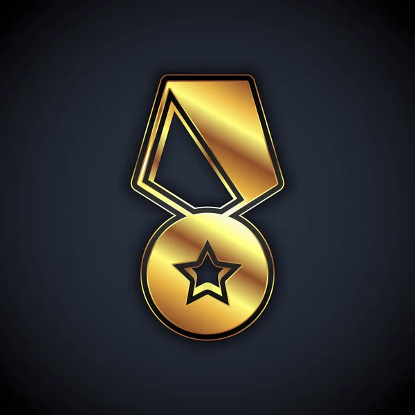 Médaille militaire d'or icône de récompense isolé sur fond noir. Signature de l'armée. Vecteur — Image vectorielle