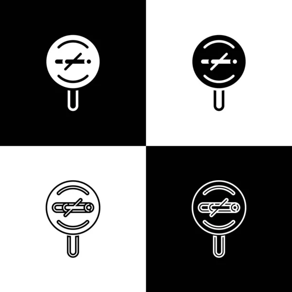 Set Nessuna icona fumante isolata su sfondo bianco e nero. Fumo di sigaretta vietato segno. Vettore — Vettoriale Stock