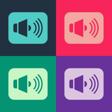 Pop Art Hoparlörünün sesi, ses sembolü, medya müzik ikonu renk arkaplanında izole. Vektör