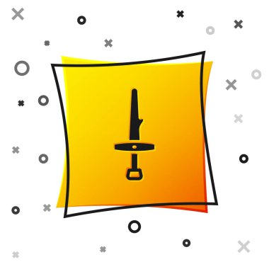 Siyah Hançer simgesi beyaz arkaplanda izole edildi. Bıçak ikonu. Keskin bıçaklı kılıç. Sarı kare düğme. Vektör