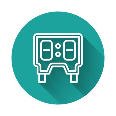 Beyaz çizgi Sport beyzbol mekanik skorbordu ve uzun gölge arkaplan izole ekran ikonu. Yeşil daire düğmesi. Vektör