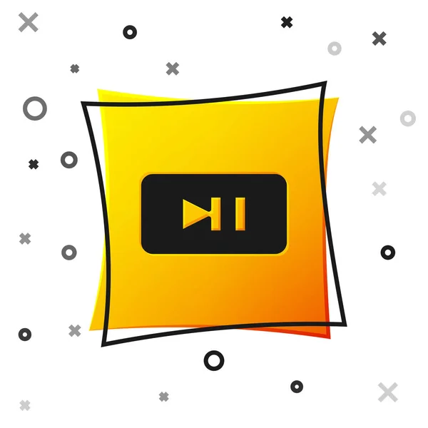 Schwarzes Pause-Symbol isoliert auf weißem Hintergrund. Gelber quadratischer Knopf. Vektor — Stockvektor