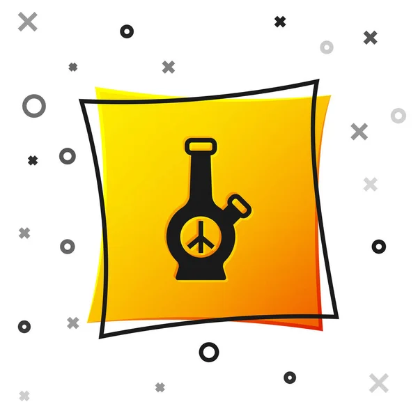 Black Glass bong pro kouření marihuany nebo konopí ikony izolované na bílém pozadí. Žlutý knoflík. Vektor — Stockový vektor