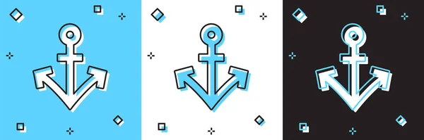 Setzen Sie das Anker-Symbol isoliert auf blauem und weißem, schwarzem Hintergrund. Vektor — Stockvektor