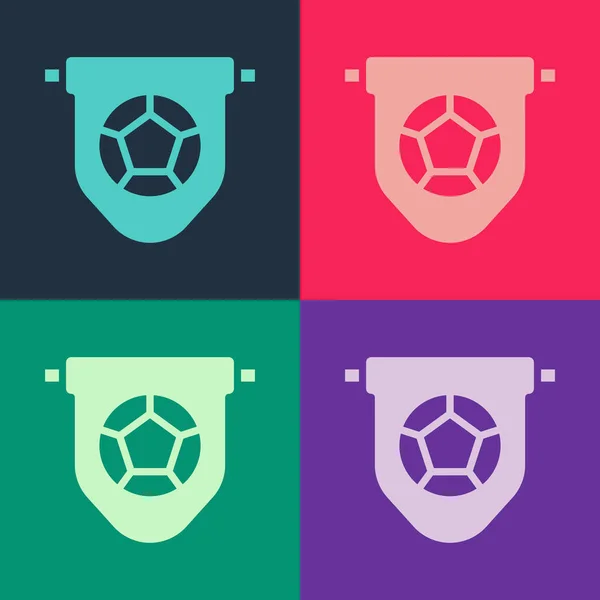 Pop Art Fußball oder Fußball Flagge Wimpel Symbol isoliert auf farbigem Hintergrund. Vektor — Stockvektor