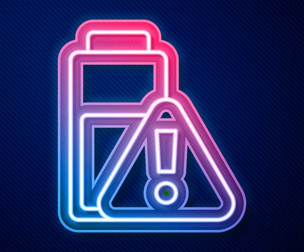 Świecąca neonowa ikona ładowania baterii smartfona odizolowana na niebieskim tle. Telefon z niskim naładowaniem akumulatora. Wektor — Wektor stockowy