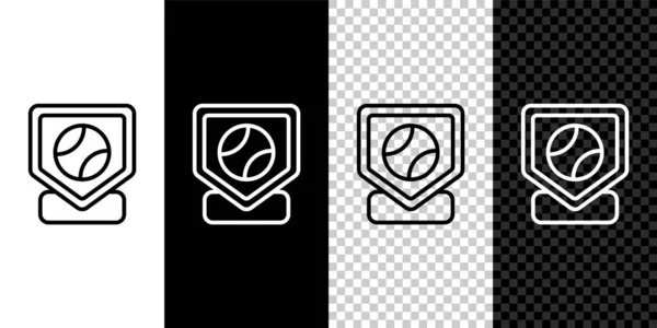 Set line Baseball base icon isolated on black and white, transparent background. Vector — Stock Vector