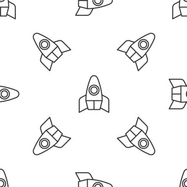 Gri çizgi roket ikonu beyaz arka planda izole edilmiş pürüzsüz desen. Uzay yolculuğu. Vektör