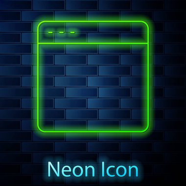 Parlayan neon hattı tarayıcı pencere simgesi tuğla duvar arka planında izole edildi. Vektör