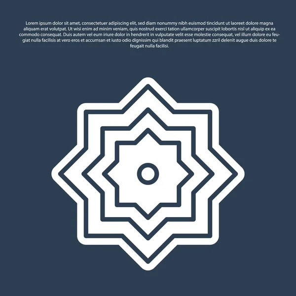 Ícone de ornamento estrela octogonal islâmico linha azul isolado no fundo azul. Vetor — Vetor de Stock