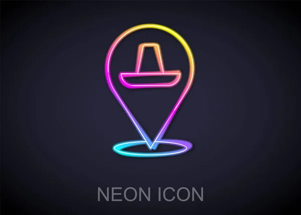 Leuchtende Neon-Linie Traditionelle mexikanische Sombrero-Hut-Symbol isoliert auf schwarzem Hintergrund. Vektor — Stockvektor