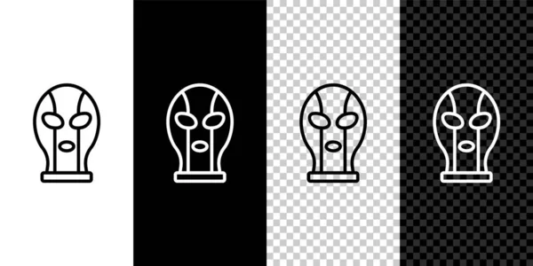 Ustaw linię Meksykańska ikona zapaśnik izolowane na czarno-białym, przezroczyste tło. Wektor — Wektor stockowy