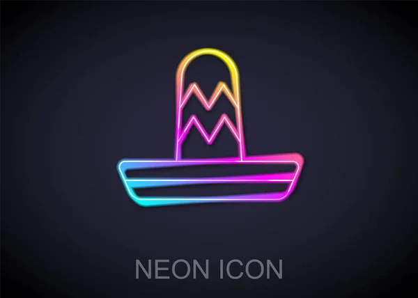 Leuchtende Neon-Linie Traditionelle mexikanische Sombrero-Hut-Symbol isoliert auf schwarzem Hintergrund. Vektor — Stockvektor