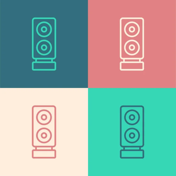 Pop art ligne Icône stéréo haut-parleur isolé sur fond de couleur. Haut-parleurs audio. Icône musicale. Colonne musicale haut-parleur équipement basse. Vecteur — Image vectorielle