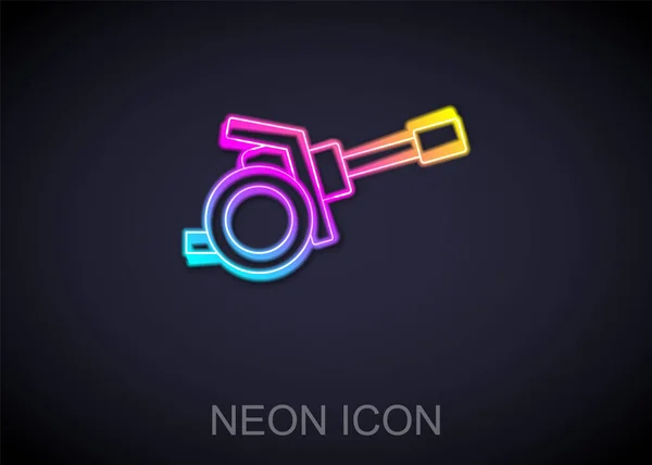 Glowing neon line Howitzer icon isolated on black background. Shooting from a gun. Artillery. Vector — Stock Vector