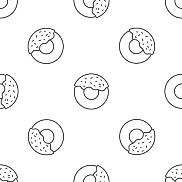 Línea gris Donut con esmalte dulce icono aislado patrón sin costura sobre fondo blanco. Vector — Archivo Imágenes Vectoriales