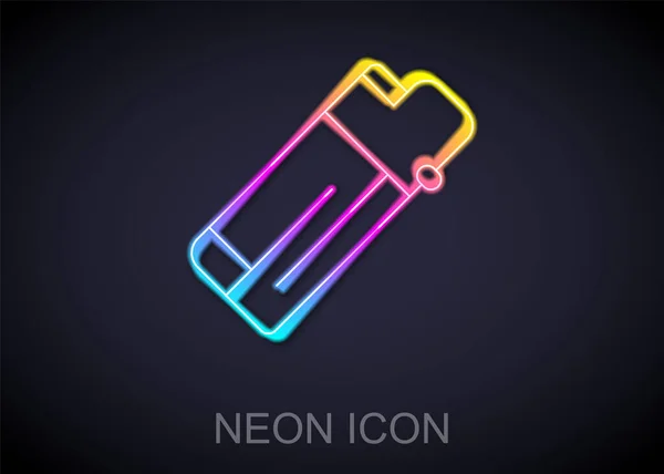 Glowing neon line Lighter icon isolated on black background. Vector — Stock Vector