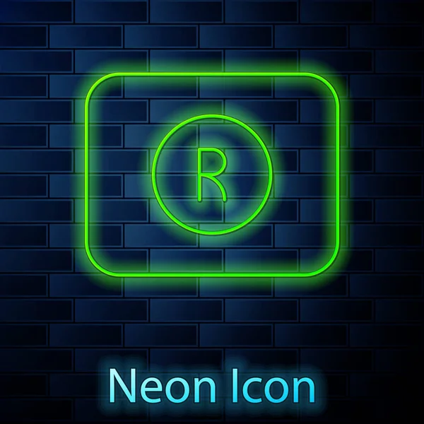 Świecąca neon line Zapis ikona przycisk izolowany na tle cegły ściany. Przycisk rozpoznawczy. Wektor — Wektor stockowy