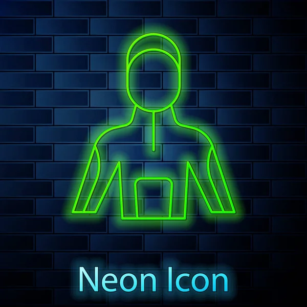 Glowing neon line Wetsuit for scuba diving icon isolated on brick wall background. Diving underwater equipment. Vector — Stock Vector