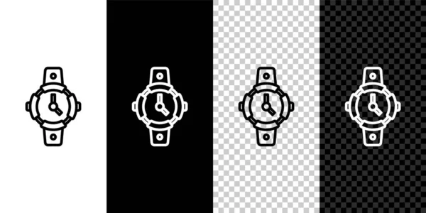 Set line Icono de reloj de buceo aislado en blanco y negro, fondo transparente. Equipo submarino de buceo. Vector — Vector de stock