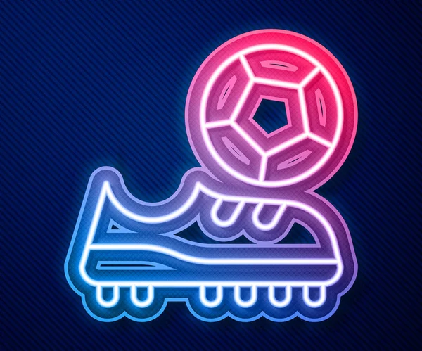 Glowing neon line Football shoes icon isolated on blue background. Soccer boots. Sport football foot protection. Vector — Stock Vector