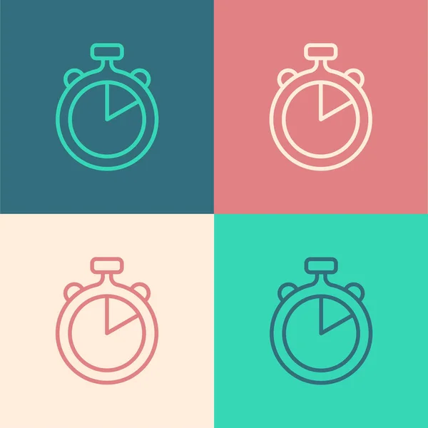 Pop art line Stopwatch icon isolated on color background. Time timer sign. Chronometer sign. Vector — Stock Vector