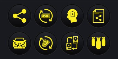 Araba paylaşımını ayarla, dosya paylaş, parayı iade et, HD ile veri alışverişi yap, batarya ve simge azalt. Vektör