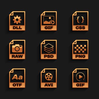 PSD dosya belgesini, AVI, GIF, PNG, OTF ve HAM simgesini ayarla. Vektör