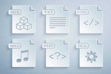 PHP dosya belgesini, HTML, WAV, DLL, TXT ve 3DS simgesini ayarla. Vektör