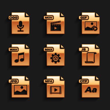 MAX dosya belgesini, MP4, OTF, JS, JPG, WAV, GIF ve OGG simgesini ayarla. Vektör