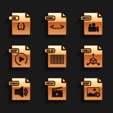 XLS dosya belgesini, MOV, GIF, OBJ, WMA ve JS simgesini ayarla. Vektör
