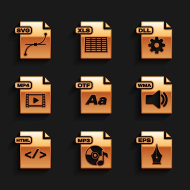 OTF dosya belgesini, MP3, EPS, WMA, HTML, MP4, DLL ve SVG simgesini ayarla. Vektör