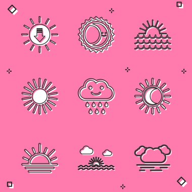 Gün batımı, Güneş tutulması, Yağmurlu Bulut, ve ikon. Vektör