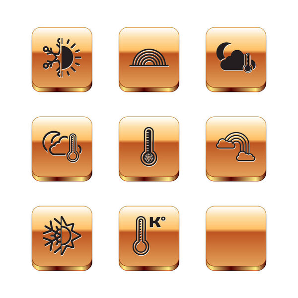 Set Sun and snowflake, Meteorology thermometer, Thermometer cloud, moon, Rainbow with sun and icon. Vector