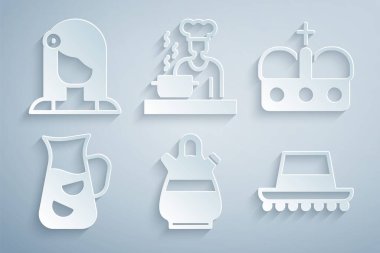 Sangria sürahisi, İspanya tacı, İspanyol şapkası, aşçı ve kadın ikonu. Vektör