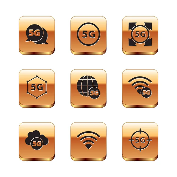 Stel 5G-netwerk, cloud, Wi-Fi draadloos, en pictogram. Vector — Stockvector