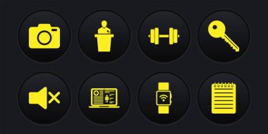Konuşmacı 'yı sessize al, Key, tıbbi kayıtlar kablosuz Smartwatch, Dumbbell ve ikon. Vektör