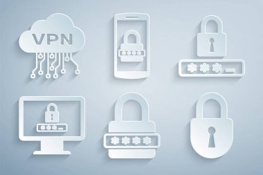 Parola koruması, Parola, Kilit, Mobil ve Bulut VPN arayüz simgesini ayarla. Vektör
