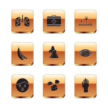 Akciğerler, akan burun, toz, böbrek fasulyesi, küf sedef, egzama ve ilk yardım seti ikonu. Vektör