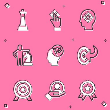 Satranç, Hedef, Kafa Avcılığı, El Tutma Bayrağı ve Arama İnsanları simgesi. Vektör