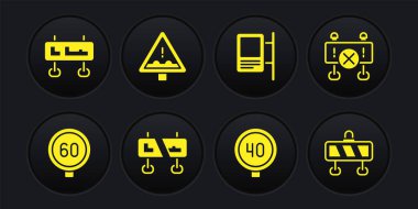 Hız limitini, yol bariyerini, tabelayı, Uneven yolunu ve simgeyi belirleyin. Vektör