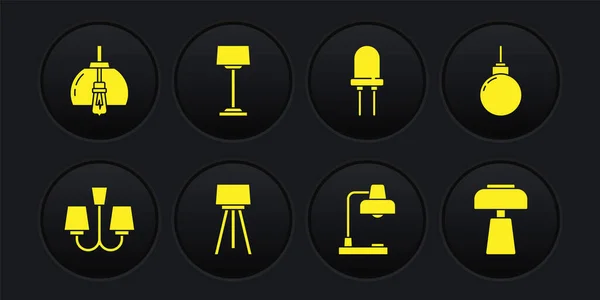 Set Chandelier, Lamp hanging, Floor lamp, Table, Light emitting diode, and icon. Vector — стоковый вектор