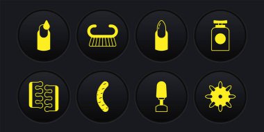 Set Toe separator for pedicure, Tube of hand cream, Nail file, Milling cutter manicure, Pedicure brush grater, False nails and Manicure icon. Vector