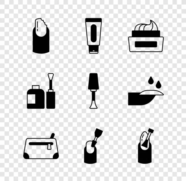 Set Broken nail, Tube of hand cream, Bottle polish, Cosmetic bag, Milling cutter for manicure, Nail, and icon. Vector — Image vectorielle