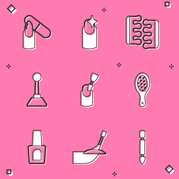 Set Nail file, manicure, Toe separator for pedicure, Milling cutter, Bottle of nail polish and Manicure icon. Vector — Image vectorielle