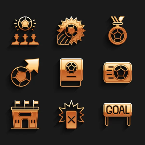 Set Football learning book, Red card football, Goal soccer, Soccer, stadium, or medal and icon. Vector — Stok Vektör