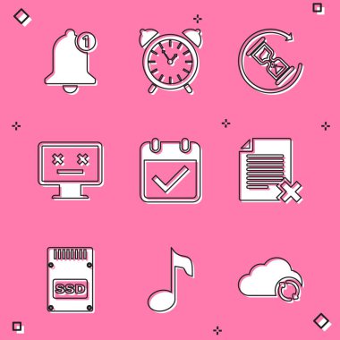 Alarm Çanı Saat Bekleyen Ölü İzleme Takvimini işaretli olarak ayarla ve dosya simgesini sil. @ title: window Vektör.