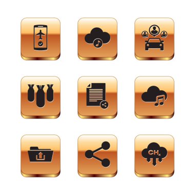 Mobil Dizin Paylaşımı dosya havacılık bombaları ve Araç paylaşım simgesinde Uçuş kipini ayarla. Vektör.