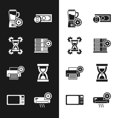 Sunucuyu, Kum Saati Blender 'ı hızlı yazıcı ve kum saati simgesiyle ayarla. Vektör.