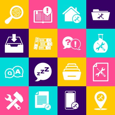 Konum Hizmeti Dosyası Belgesi Biyomühendislik Ofisi dizinlerini Büyüteç ve Soru ve Ünlem simgesi altında gelen mikroorganizmaları indirin. Vektör.